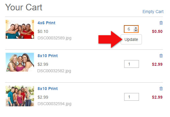 Updating Quantities in your Shopping Cart on Winkflash