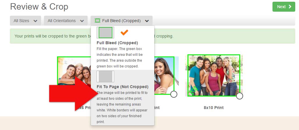 Order prints with no cropping on Winkflash with Fit to Page prints