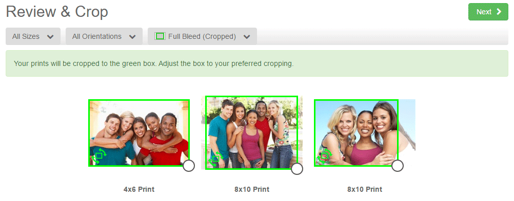 Easily Crop your photos when ordering