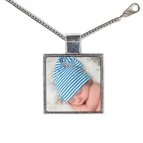 Small square shape photo necklace with chain