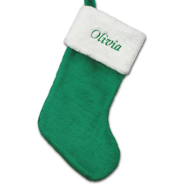 Custom embroidery green plush stocking with your name