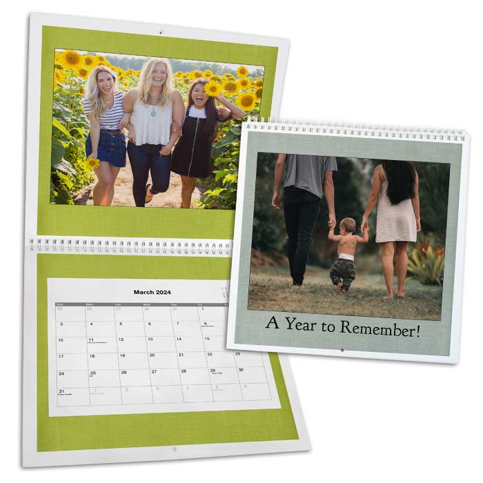 Enjoy a new photo each month with our custom photo 12x12 wall calendar. Perfect for 2024!