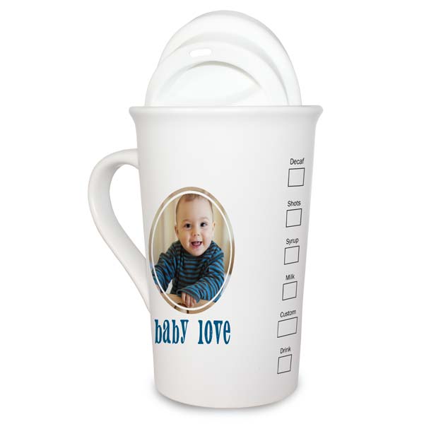Personalized Latte Mug with Designer Template and Silicone Lid