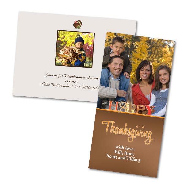 Create the perfect Thanksgiving greeting by using a favorite photo and personalized text.