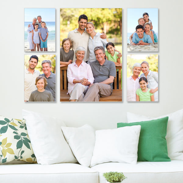 Choose five stunning photos and showcase them on our canvas cluster wall decor set.