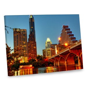 Add an urban feel to your living area with our city lights canvas decor print.