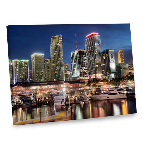 Decorate your home with the city lights of Miami printed on canvas.