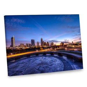 Add intrigue to your wall decor with our stunning dusk cityscape canvas print.