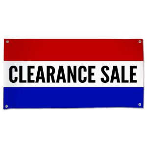 Pre-Printed, Classic style red, white and blue clearance sale banner size 4x2