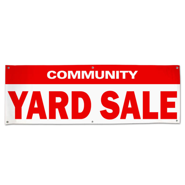 Pre-Printed Red and White Community Yard Sale Banner | Winkflash