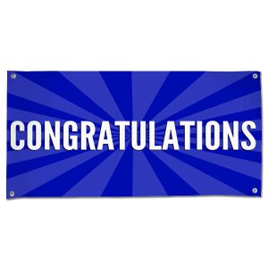 Celebrate in style with a Congratulations starburst banner blue 4x2