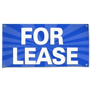 Lease your space and announce it to all with an easy to read banner blue For Lease Banner size 4x2