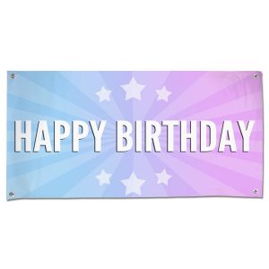Celebrate your next birthday party and decorate in style with a bright Happy Birthday starburst banner size 4x2