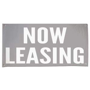 Low impact Now Leasing banner perfect for a shopping center or office space size 4x2