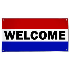 Order an outdoor welcome banner for parties, businesses, special events and more.