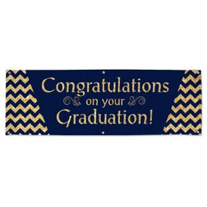 Gold Glitter and Navy Congratulations on your Graduation Banner