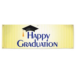 Brighten up the party with a bright yellow Happy Graduation Banner