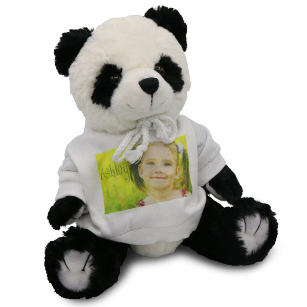 Stuffed Panda bear with photo personalized sweater for children