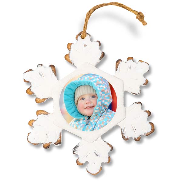 Create a rustic style wood snowflake ornament with your own photo printed on it