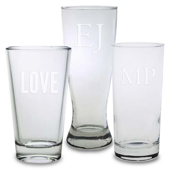 Personalized glasses featuring text and monograms
