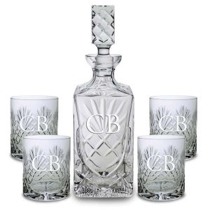 5 piece crystal drink set with etched monogram