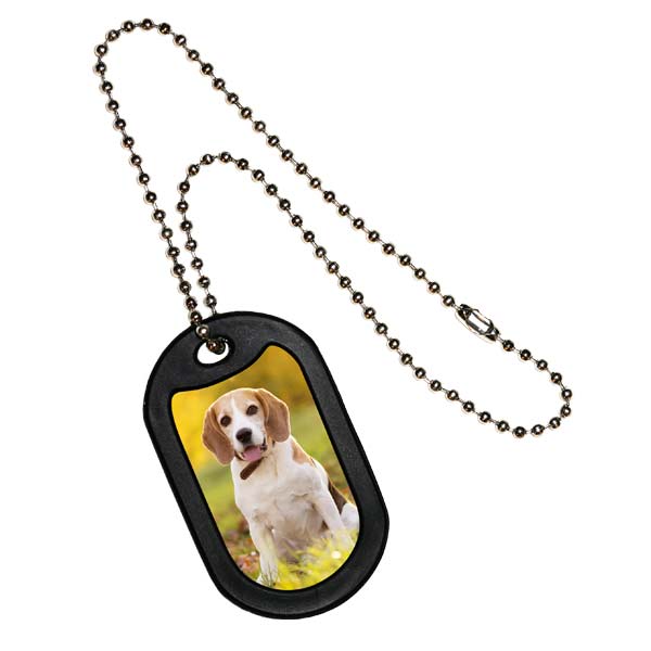 Add your photos to a dog tag necklace with full color printing