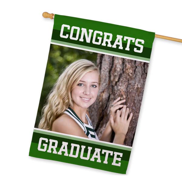 Share the joy of your students happy day with custom graduation house flags.