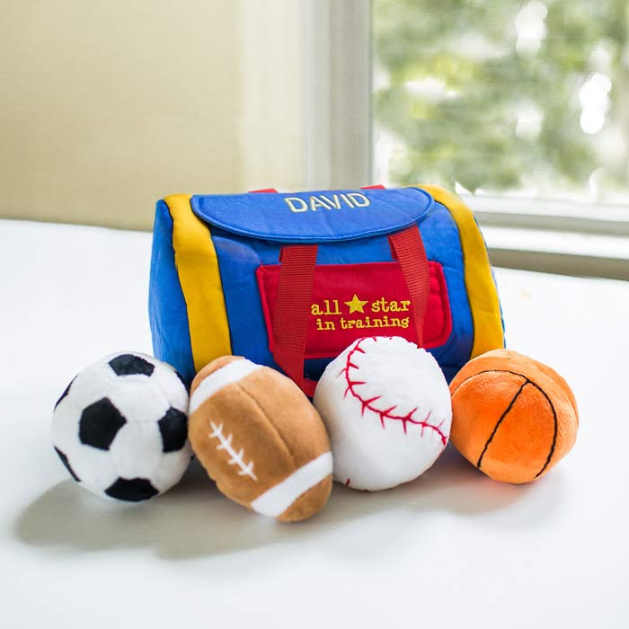 Embroidered plush sports ball set crinkle toys for babies and toddlers
